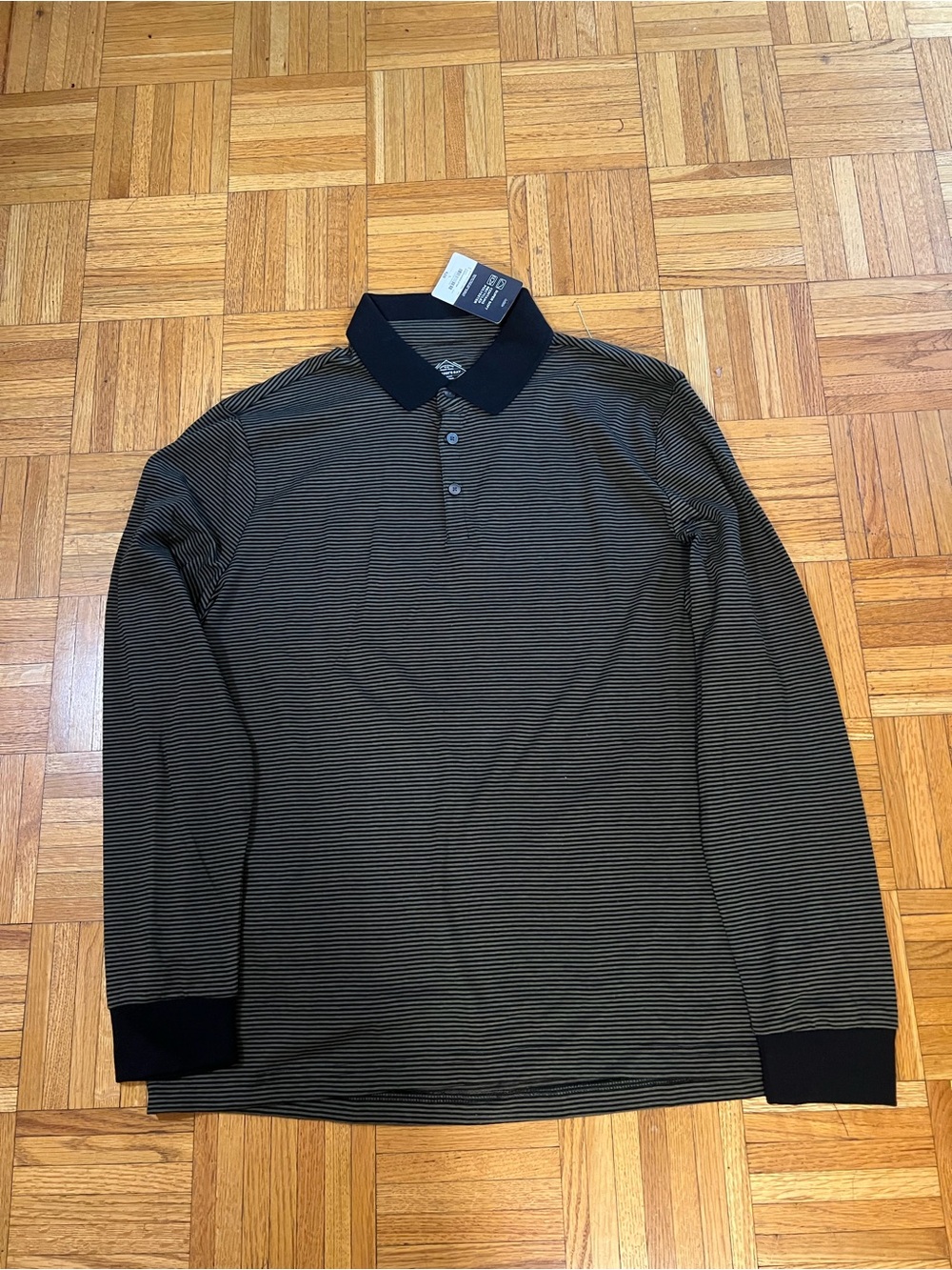 St. John's Bay Long Sleeve Black & Gray Striped Polo NWT size large
